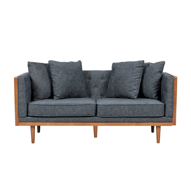 Causeuse en tissu touffeté bleu marine / beige foncé / anthracite avec coussins décoratifs, 2 places