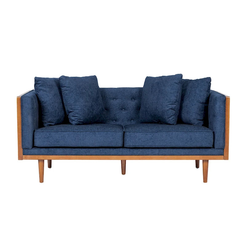 Causeuse en tissu touffeté bleu marine / beige foncé / anthracite avec coussins décoratifs, 2 places