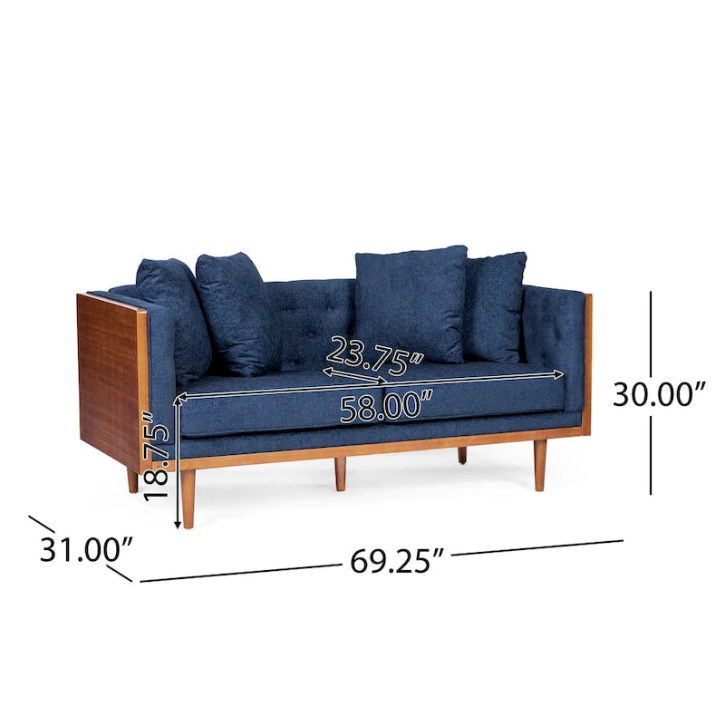 Causeuse en tissu touffeté bleu marine / beige foncé / anthracite avec coussins décoratifs, 2 places
