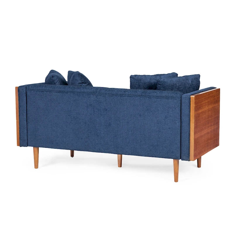 Causeuse en tissu touffeté bleu marine / beige foncé / anthracite avec coussins décoratifs, 2 places