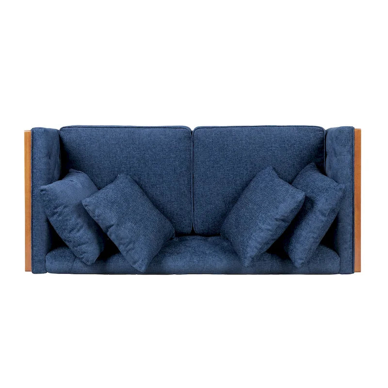 Causeuse en tissu touffeté bleu marine / beige foncé / anthracite avec coussins décoratifs, 2 places