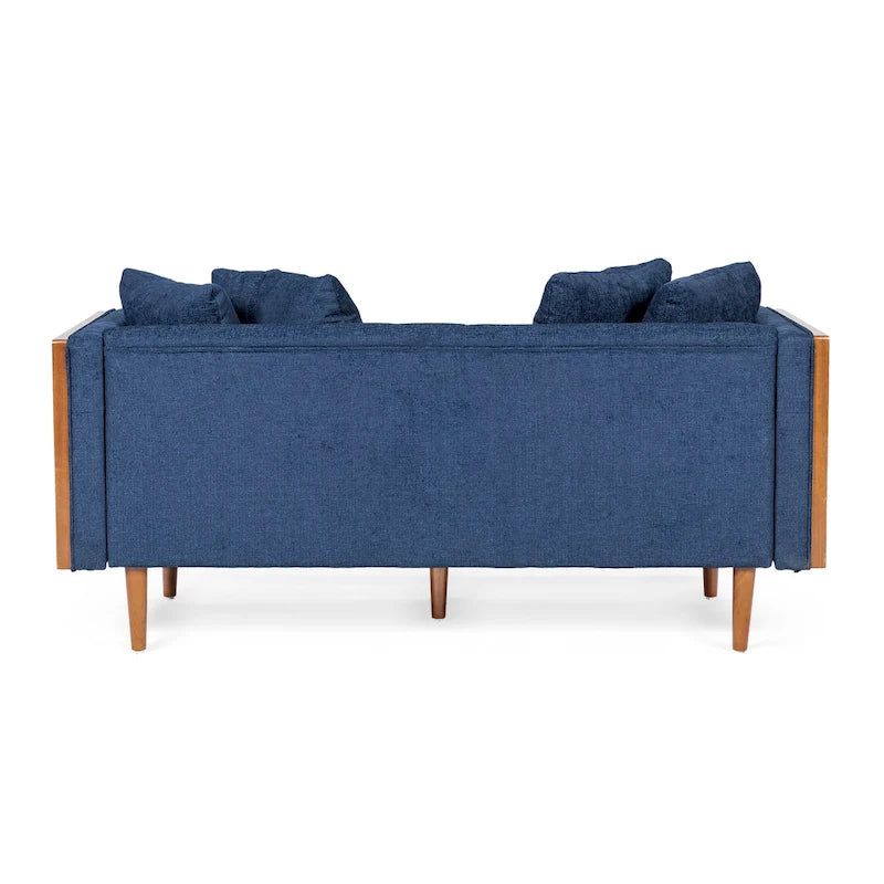 Causeuse en tissu touffeté bleu marine / beige foncé / anthracite avec coussins décoratifs, 2 places