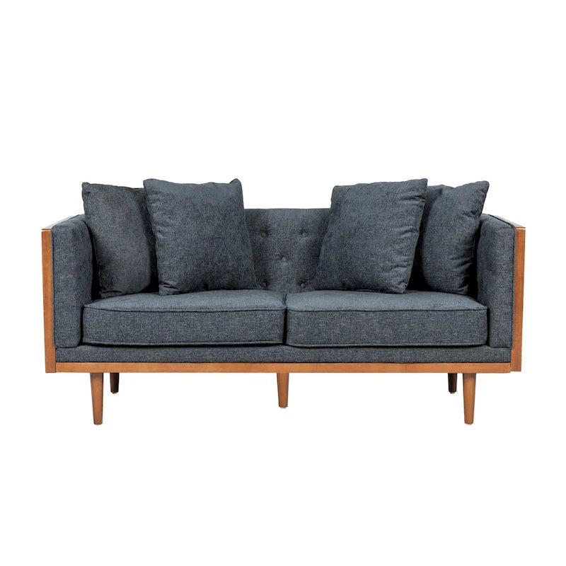 Causeuse en tissu touffeté bleu marine / beige foncé / anthracite avec coussins décoratifs, 2 places