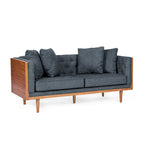Causeuse en tissu touffeté bleu marine / beige foncé / anthracite avec coussins décoratifs, 2 places
