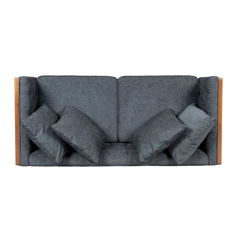 Causeuse en tissu touffeté bleu marine / beige foncé / anthracite avec coussins décoratifs, 2 places
