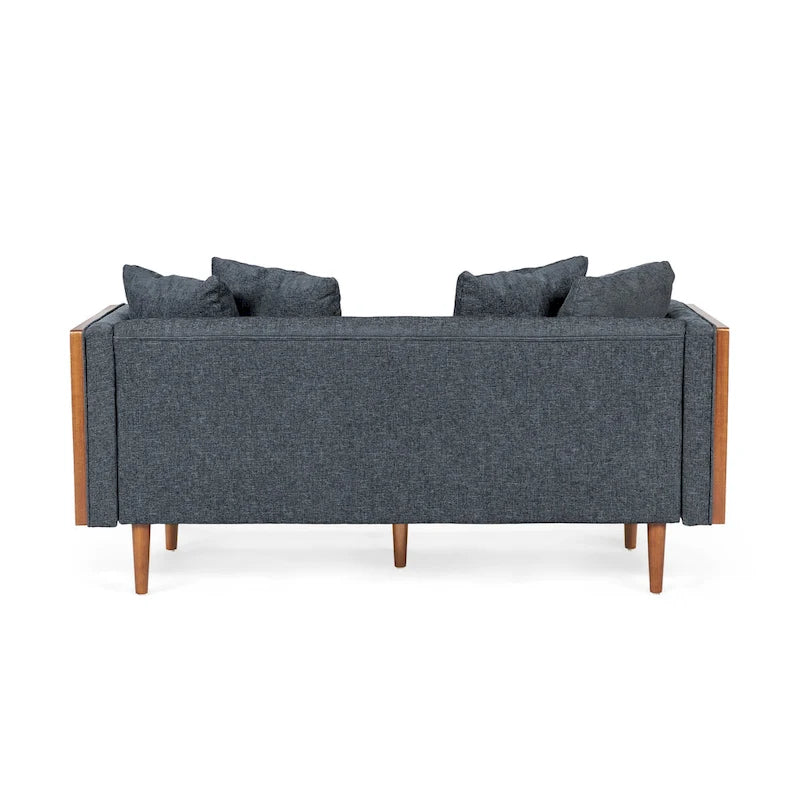 Causeuse en tissu touffeté bleu marine / beige foncé / anthracite avec coussins décoratifs, 2 places