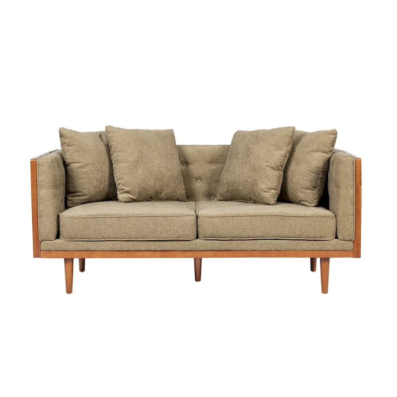 Causeuse en tissu touffeté bleu marine / beige foncé / anthracite avec coussins décoratifs, 2 places