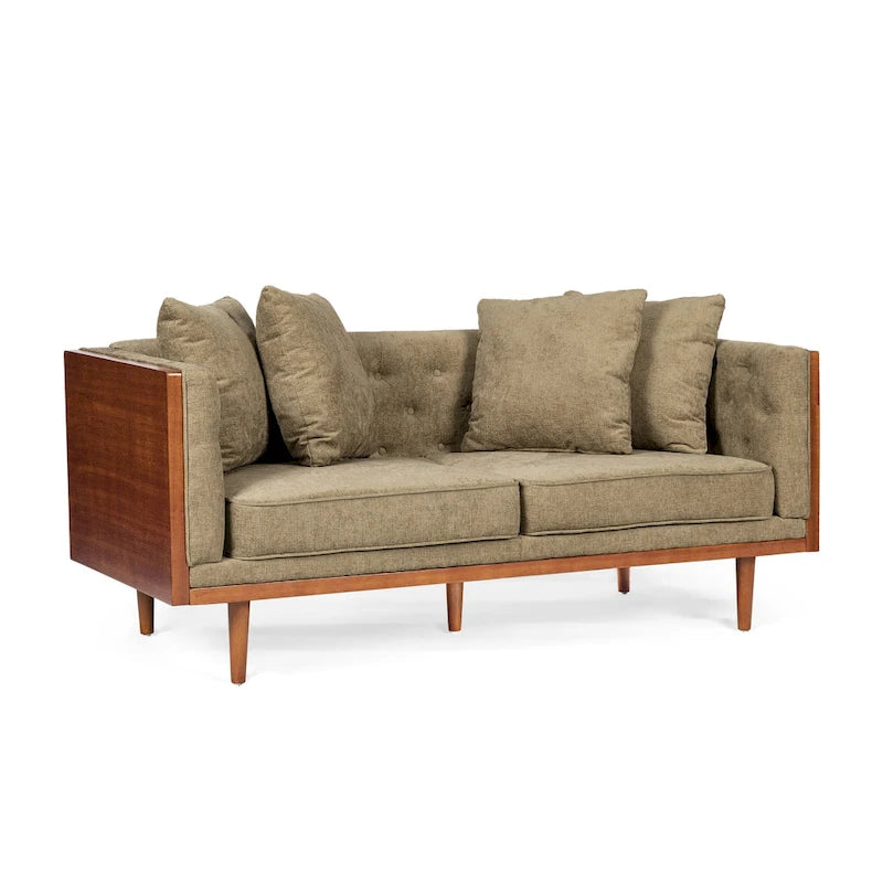 Causeuse en tissu touffeté bleu marine / beige foncé / anthracite avec coussins décoratifs, 2 places