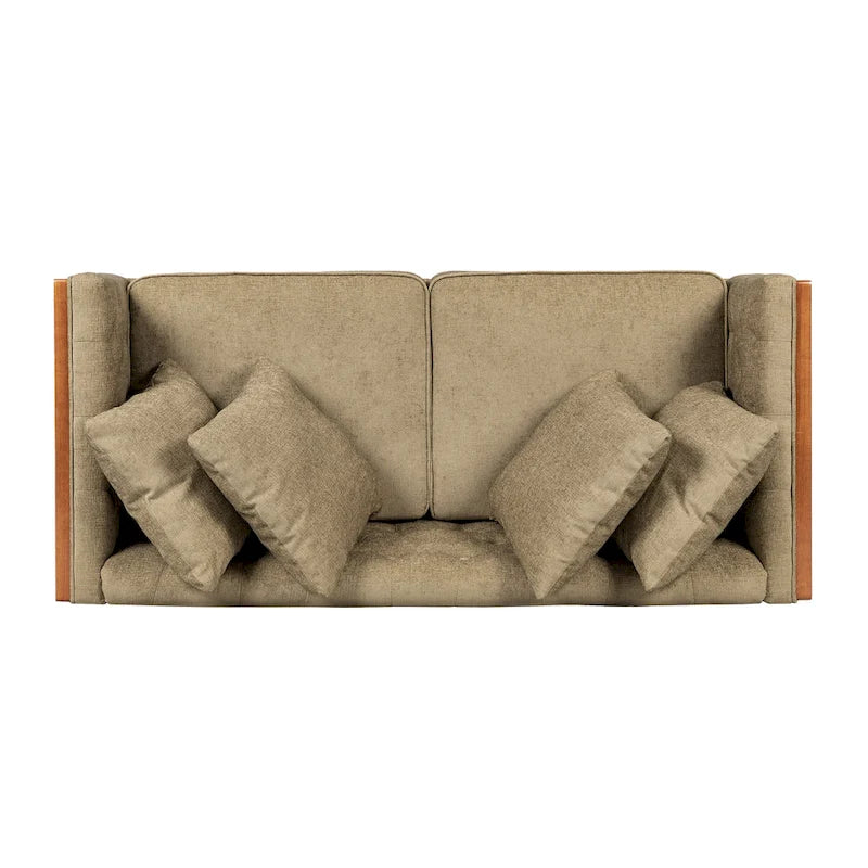 Causeuse en tissu touffeté bleu marine / beige foncé / anthracite avec coussins décoratifs, 2 places