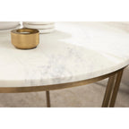 Table basse ronde, noyer marron et or, plateau en bois et piètement en métal