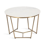 Table basse ronde, noyer marron et or, plateau en bois et piètement en métal