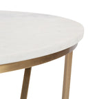 Table basse ronde, noyer marron et or, plateau en bois et piètement en métal