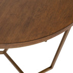 Table basse ronde, noyer marron et or, plateau en bois et piètement en métal