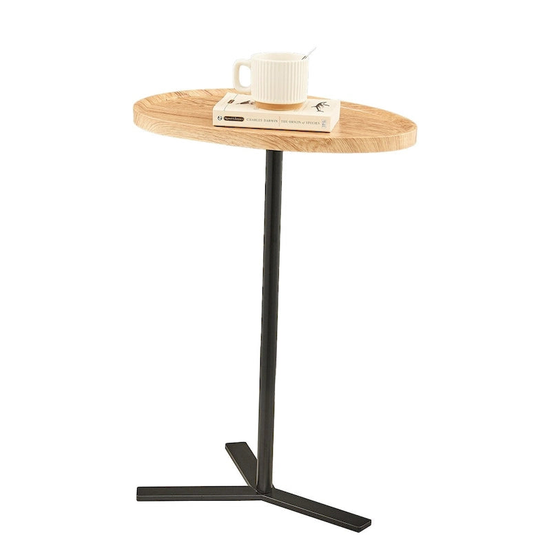 Table d'appoint ovale noire/naturelle avec pied en métal en Y