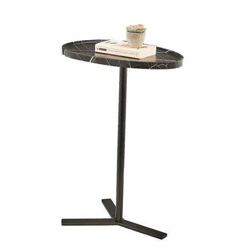 Table d'appoint ovale noire/naturelle avec pied en métal en Y