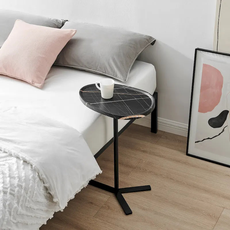 Table d'appoint ovale noire/naturelle avec pied en métal en Y