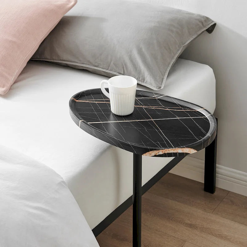 Table d'appoint ovale noire/naturelle avec pied en métal en Y