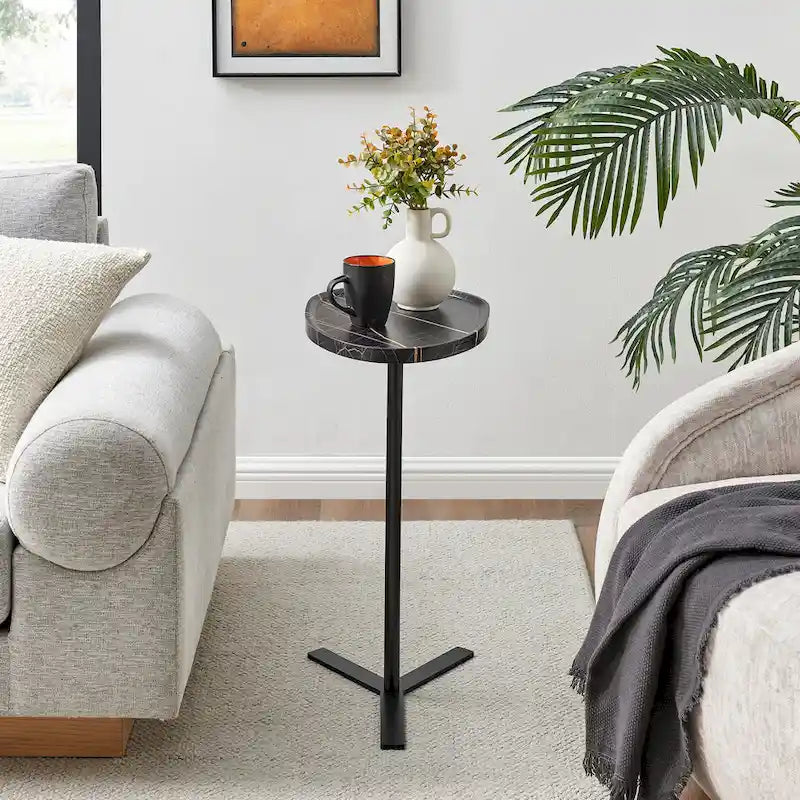 Table d'appoint ovale noire/naturelle avec pied en métal en Y
