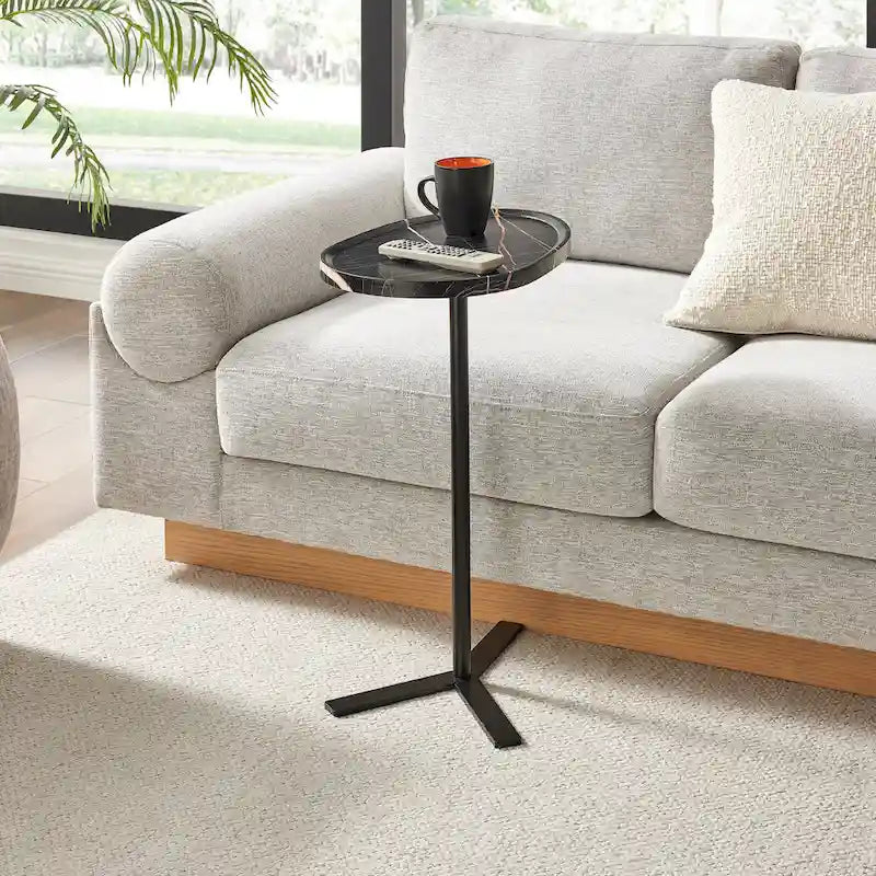 Table d'appoint ovale noire/naturelle avec pied en métal en Y