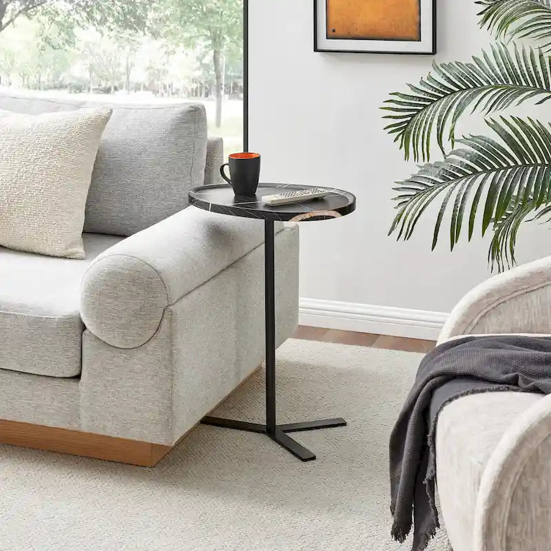 Table d'appoint ovale noire/naturelle avec pied en métal en Y