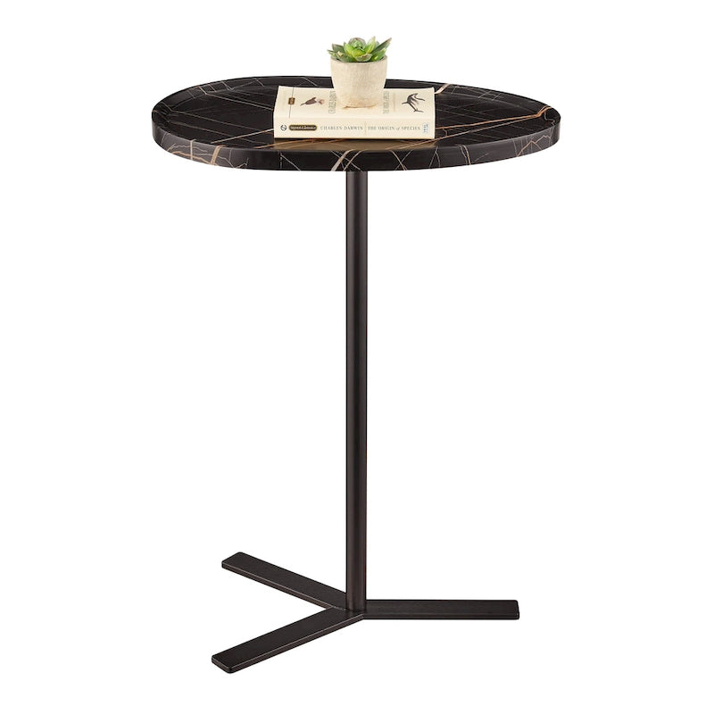 Table d'appoint ovale noire/naturelle avec pied en métal en Y
