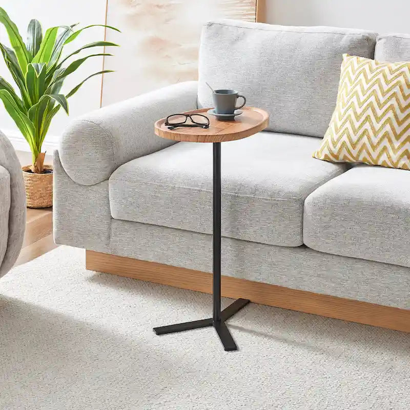 Table d'appoint ovale noire/naturelle avec pied en métal en Y