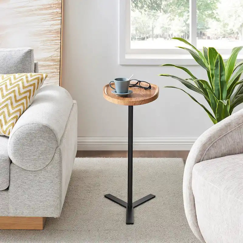 Table d'appoint ovale noire/naturelle avec pied en métal en Y