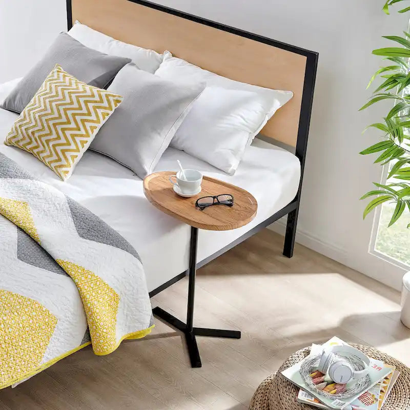 Table d'appoint ovale noire/naturelle avec pied en métal en Y
