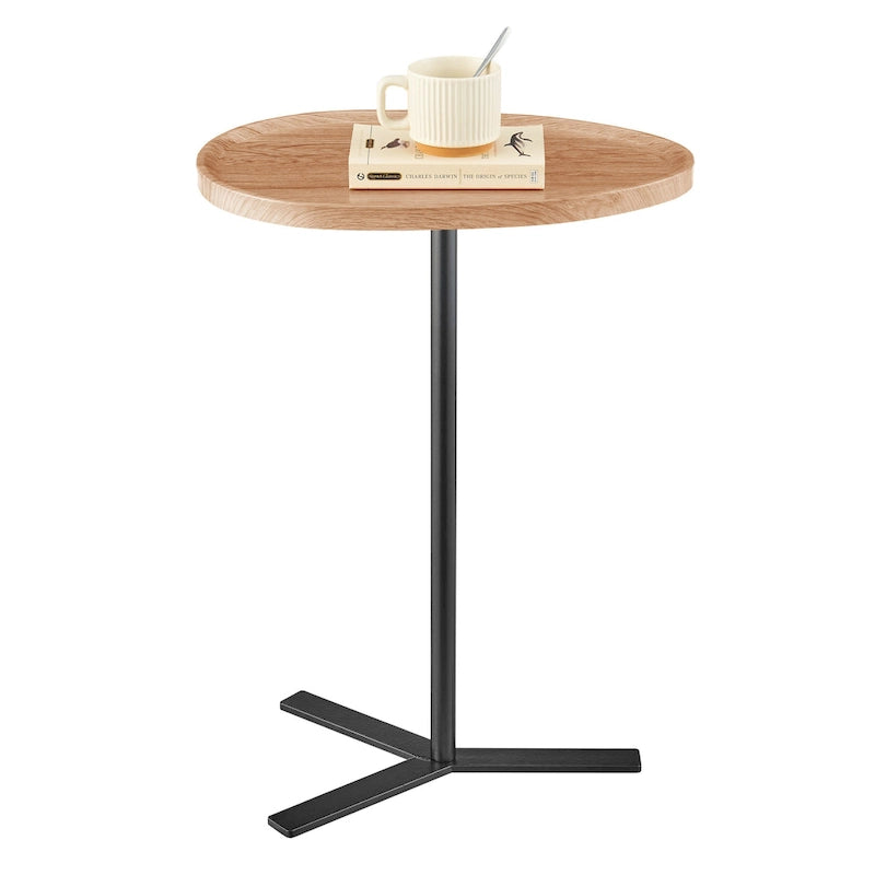 Table d'appoint ovale noire/naturelle avec pied en métal en Y