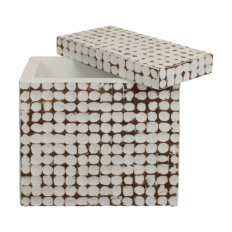 Table d'appoint carrée blanche – 1 pièce, mosaïque de coquilles de noix de coco