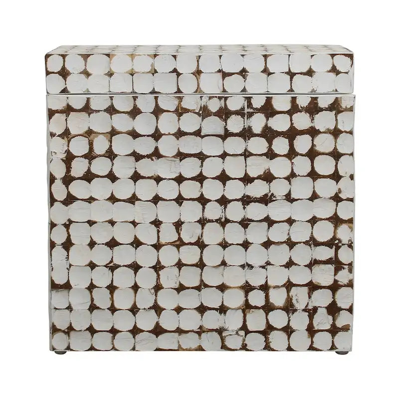 Table d'appoint carrée blanche – 1 pièce, mosaïque de coquilles de noix de coco