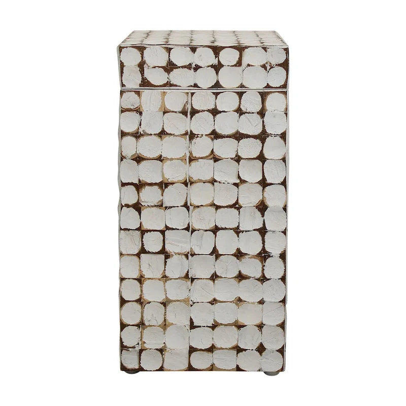 Table d'appoint carrée blanche – 1 pièce, mosaïque de coquilles de noix de coco