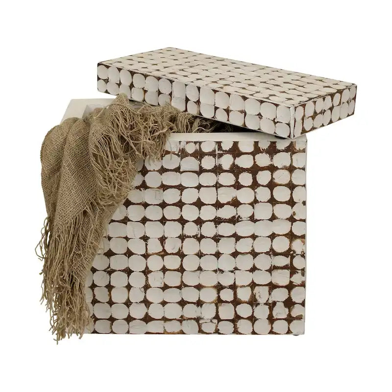 Table d'appoint carrée blanche – 1 pièce, mosaïque de coquilles de noix de coco