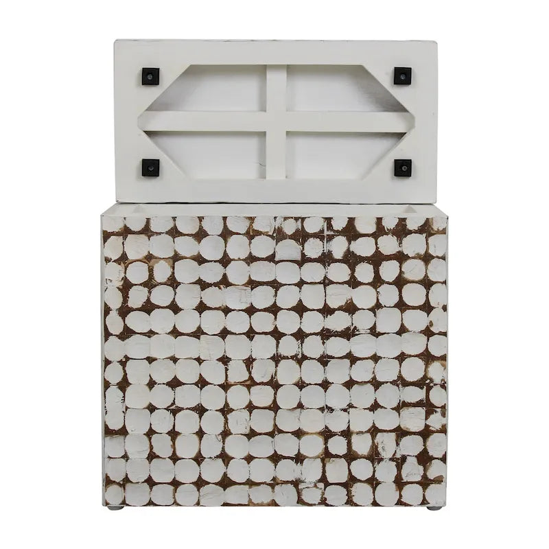 Table d'appoint carrée blanche – 1 pièce, mosaïque de coquilles de noix de coco