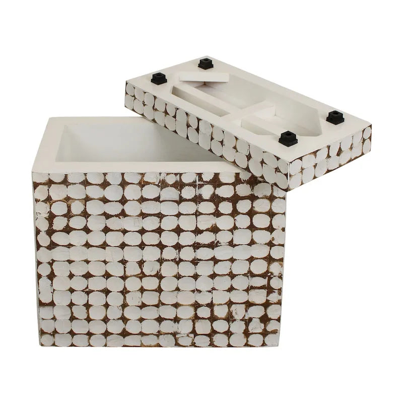 Table d'appoint carrée blanche – 1 pièce, mosaïque de coquilles de noix de coco