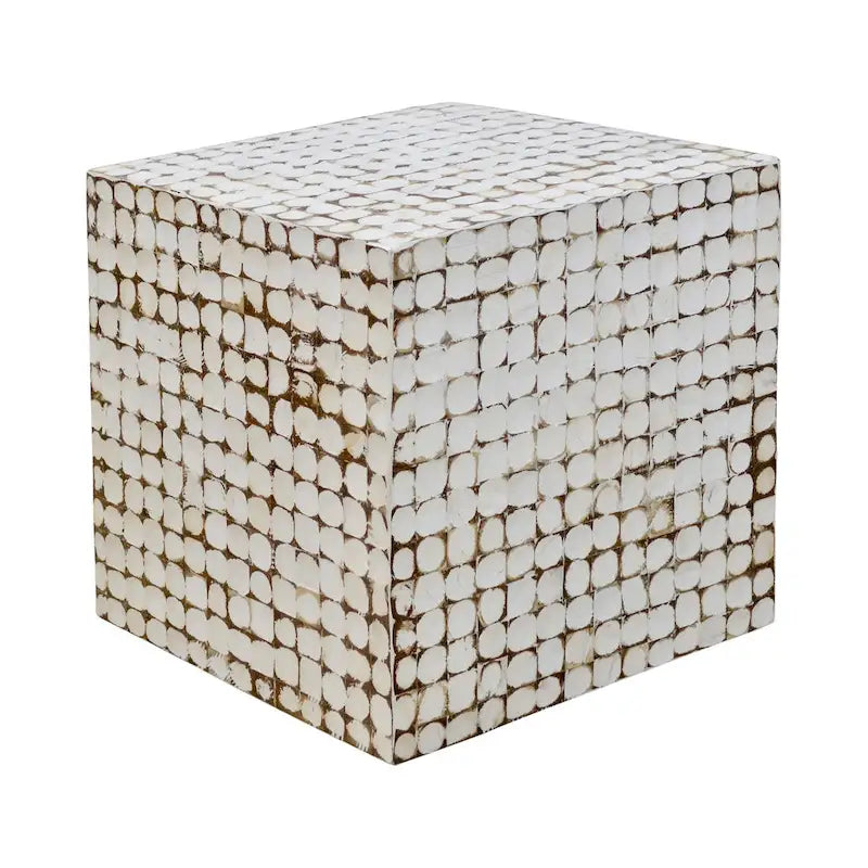 Table d'appoint carrée blanche – 1 pièce, mosaïque de coquilles de noix de coco