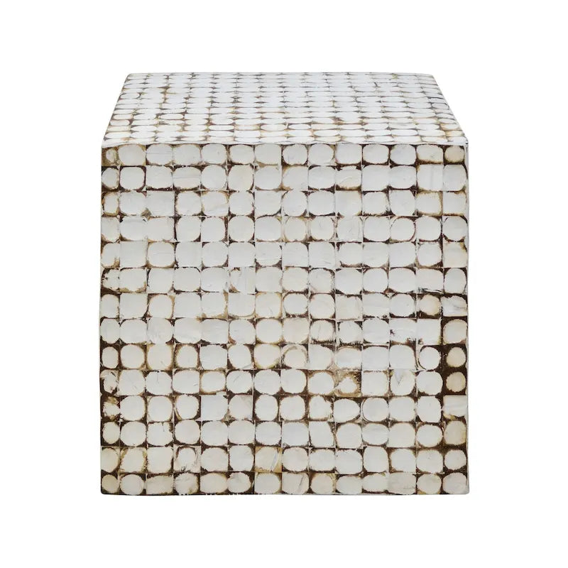 Table d'appoint carrée blanche – 1 pièce, mosaïque de coquilles de noix de coco