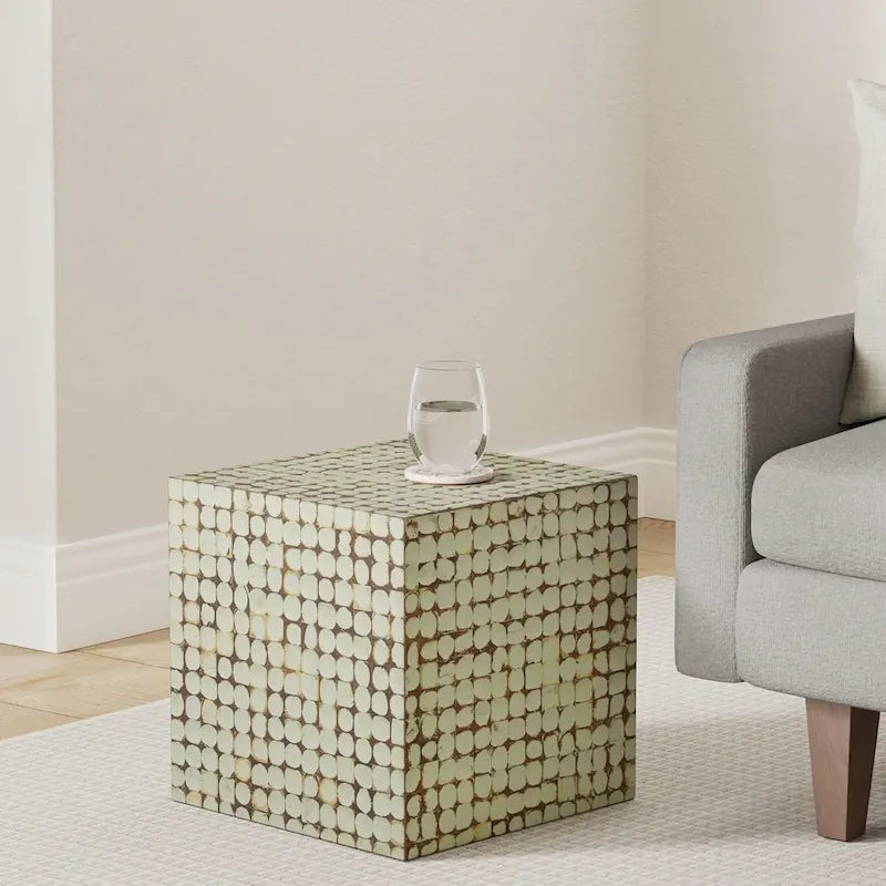 Table d'appoint carrée blanche – 1 pièce, mosaïque de coquilles de noix de coco