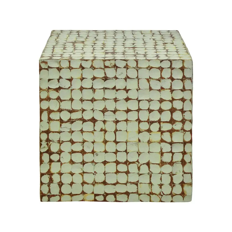 Table d'appoint carrée blanche – 1 pièce, mosaïque de coquilles de noix de coco
