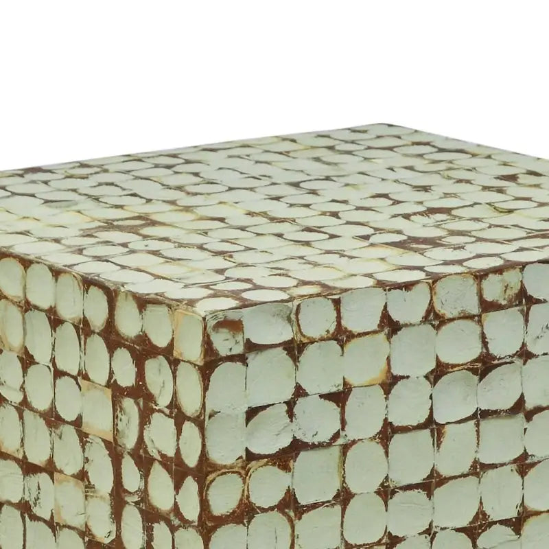 Table d'appoint carrée blanche – 1 pièce, mosaïque de coquilles de noix de coco