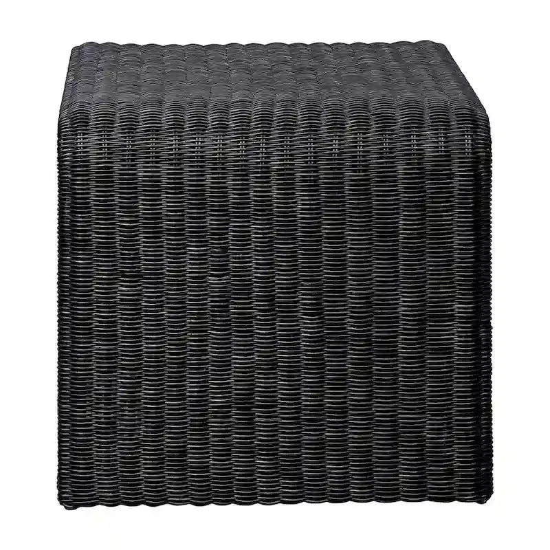 Table d'appoint carrée en rotin tressé noir – 1 pièce