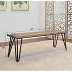 Banc de salle à manger rustique marron avec pieds en métal épingle à cheveux, 2 places