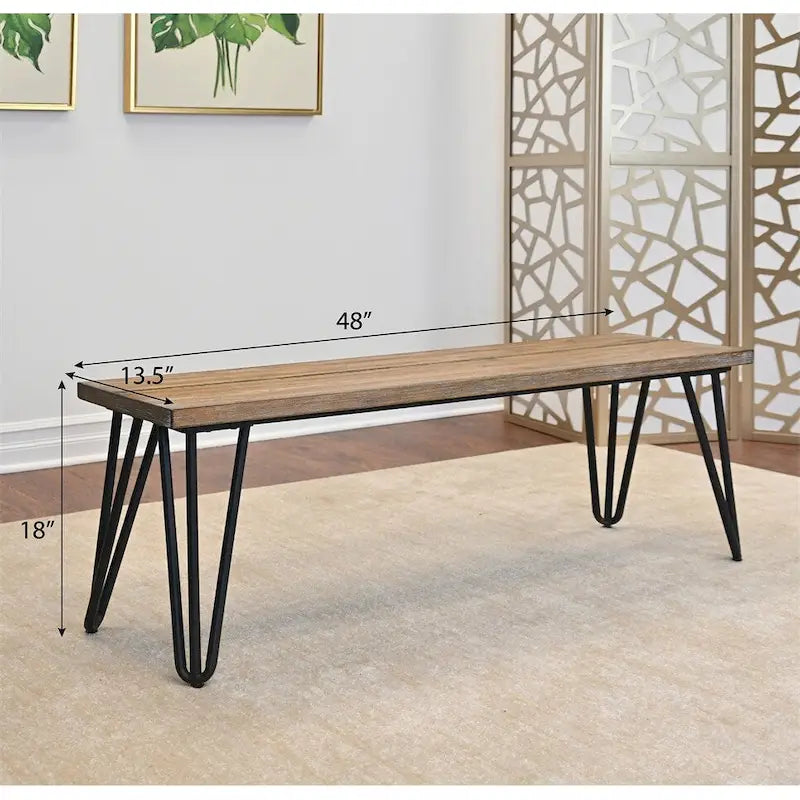 Banc de salle à manger rustique marron avec pieds en métal épingle à cheveux, 2 places