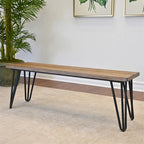Banc de salle à manger rustique marron avec pieds en métal épingle à cheveux, 2 places