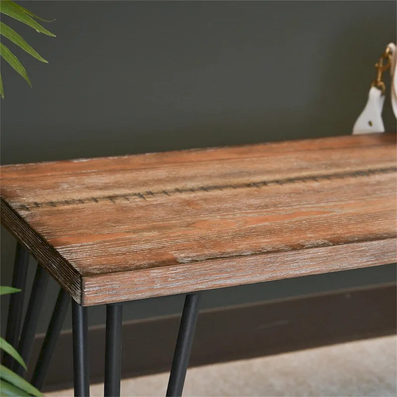 Banc de salle à manger rustique marron avec pieds en métal épingle à cheveux, 2 places