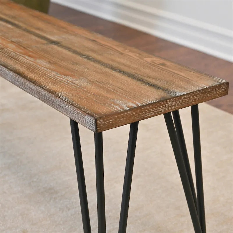 Banc de salle à manger rustique marron avec pieds en métal épingle à cheveux, 2 places