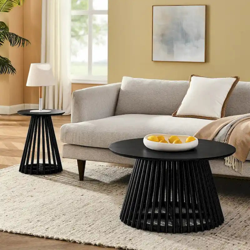 Table basse carrée en bois, profil bas, 1 place, salon, marron / noyer foncé / noir