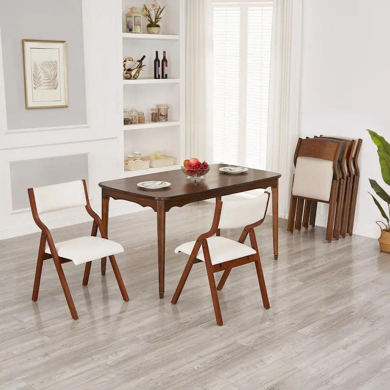Chaise de salle à manger pliante crème et cerisier, lot de 2