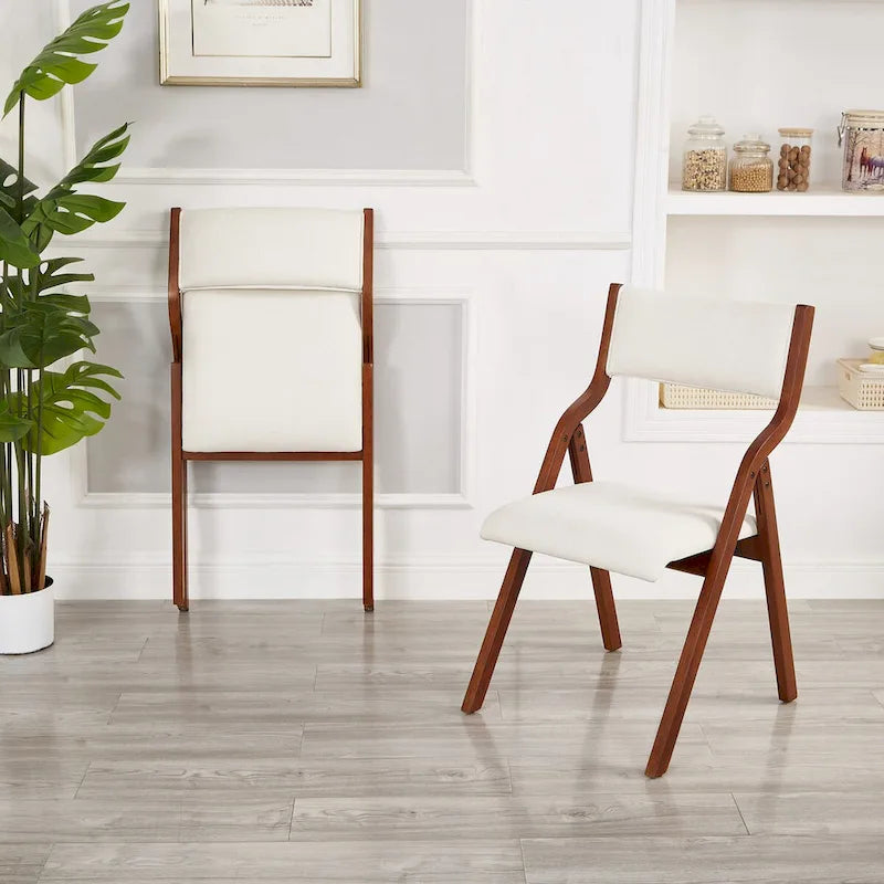 Chaise de salle à manger pliante crème et cerisier, lot de 2
