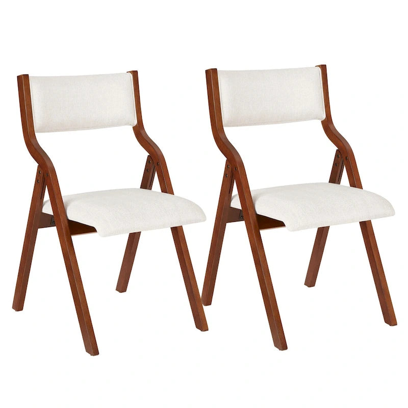 Chaise de salle à manger pliante crème et cerisier, lot de 2